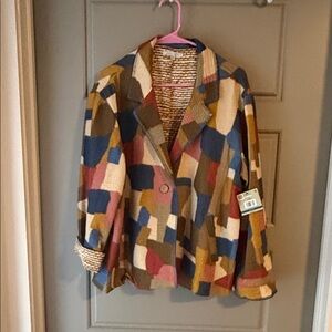 John Mark Multicolor Patchwork Blazer - Blue, Brown, Red, Cream